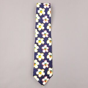 Lands End Tie Mens Blue Floral Strawberry Hand Sewn Silk Necktie Made USA 3.5X58